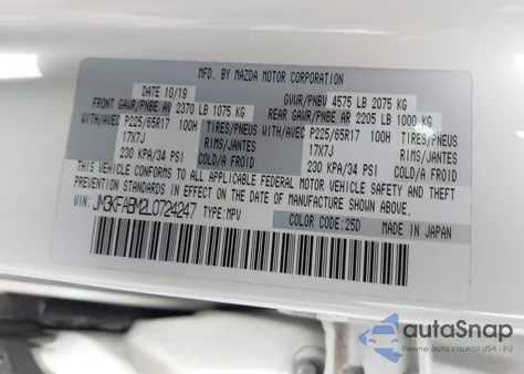 2020 Mazda Cx-5 Sport из США, поврежденный, VIN JM3KFABM2L0724247